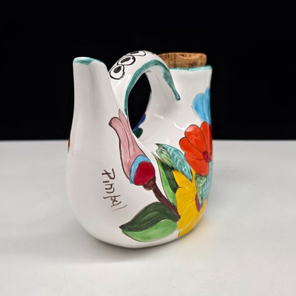 Vintage Hand-Painted Italian Pitcher Teapot Floral Design Signed Pimpal Garda - Picture 4 of 9